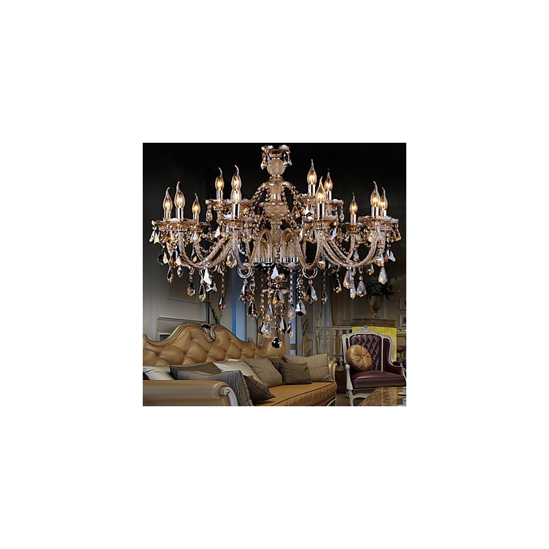 Kronleuchter Kristall Cognac Farbe Luxus Moderne 2 Ebenen Wohnzimmer 15 Lichter