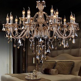 Kronleuchter Kristall Cognac Farbe Luxus Moderne 2 Ebenen Wohnzimmer 15 Lichter