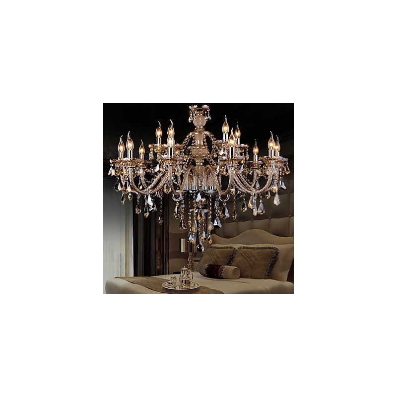Kronleuchter Kristall Cognac Farbe Luxus Moderne 2 Ebenen Wohnzimmer 15 Lichter