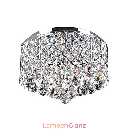 Moderne Deckenleuchte aus Kristallglas mit 4 Lichtern und trommelförmigem Lampenschirm aus Metall