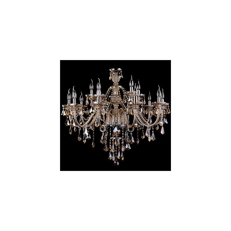 Kronleuchter Kristall Cognac Farbe Luxus Moderne 2 Ebenen Wohnzimmer 15 Lichter