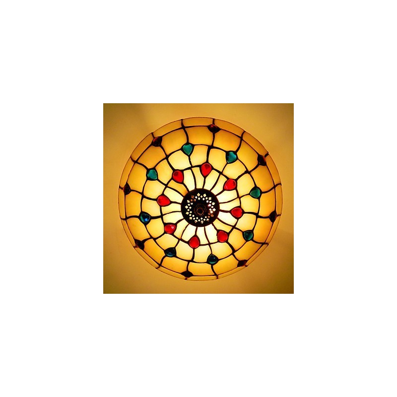 30*19 CM Europa Typ Stil Schmiedeeisen Pnd Schwanz Auf Halb Kuppel Licht Farbige Glas Sitzen Lampe
