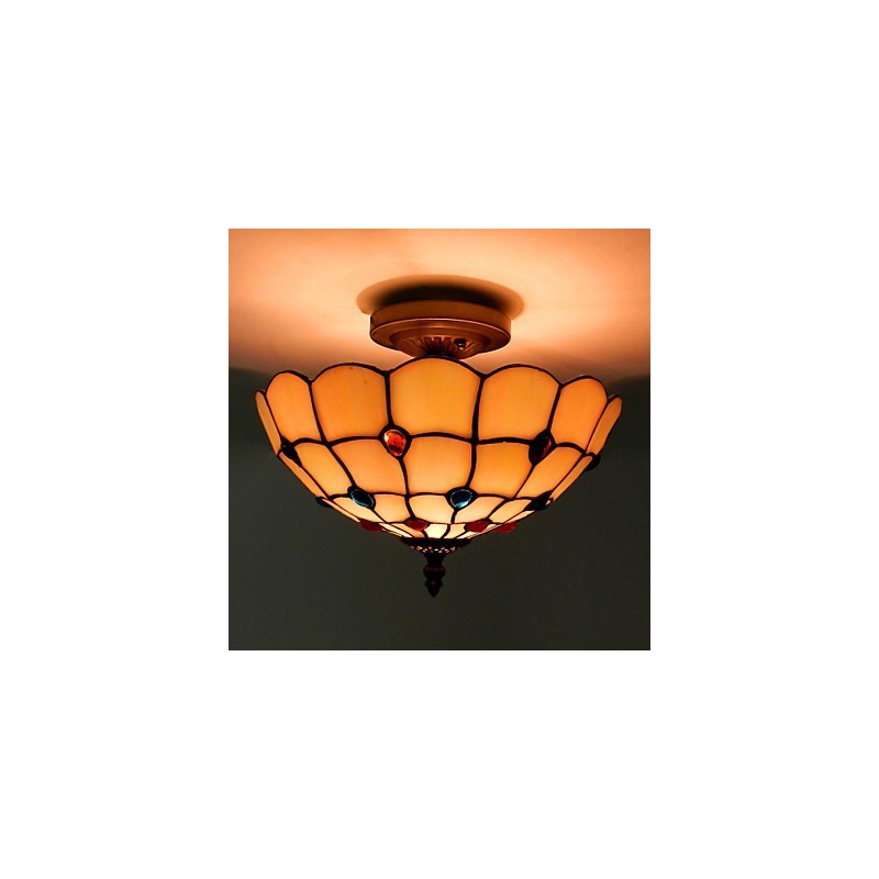 30*19 CM Europa Typ Stil Schmiedeeisen Pnd Schwanz Auf Halb Kuppel Licht Farbige Glas Sitzen Lampe