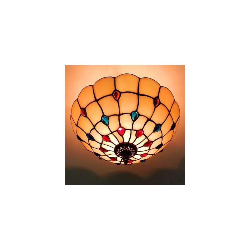 30*19 CM Europa Typ Stil Schmiedeeisen Pnd Schwanz Auf Halb Kuppel Licht Farbige Glas Sitzen Lampe