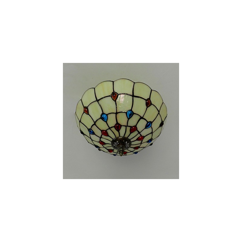 30*19 CM Europa Typ Stil Schmiedeeisen Pnd Schwanz Auf Halb Kuppel Licht Farbige Glas Sitzen Lampe