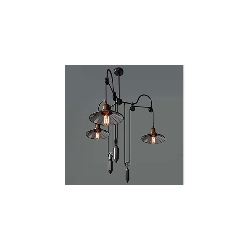 Vintage Pully Pendelleuchte 3 Insel Foyer Metall + Glas im Schirm