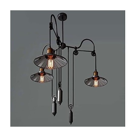 Vintage Pully Pendelleuchte 3 Insel Foyer Metall + Glas im Schirm Vintage Pully Pendelleuchte 3 Insel Foyer Metall + Glas im Schirm