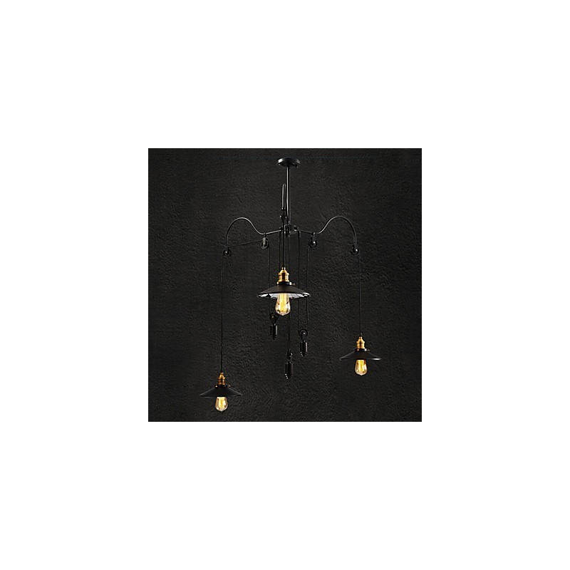 Vintage Pully Pendelleuchte 3 Insel Foyer Metall + Glas im Schirm