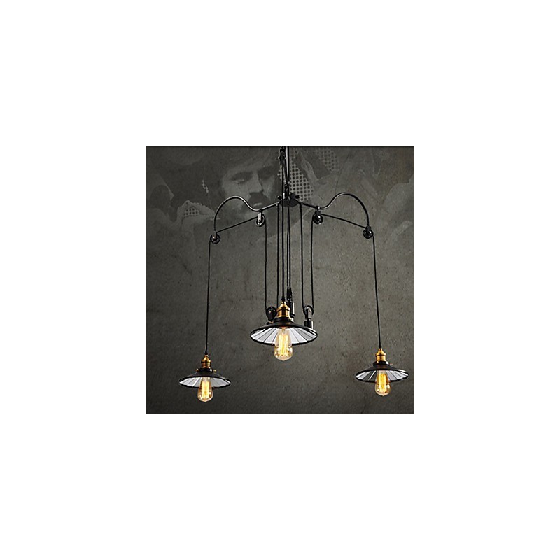 Vintage Pully Pendelleuchte 3 Insel Foyer Metall + Glas im Schirm