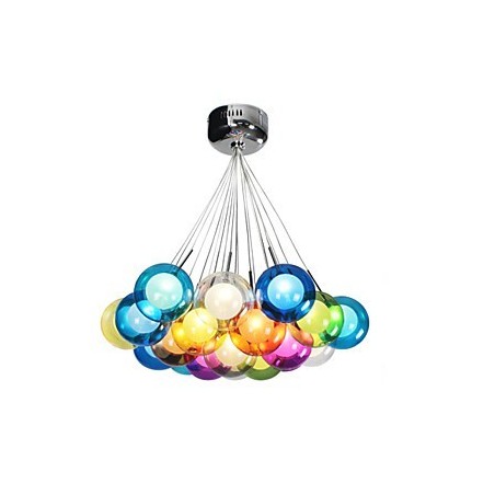 Moderne Bubble Globe Pendelleuchte aus farbigem Glas mit 19 Lichtern Moderne Bubble Globe Pendelleuchte aus farbigem Glas mit 19 Lichtern