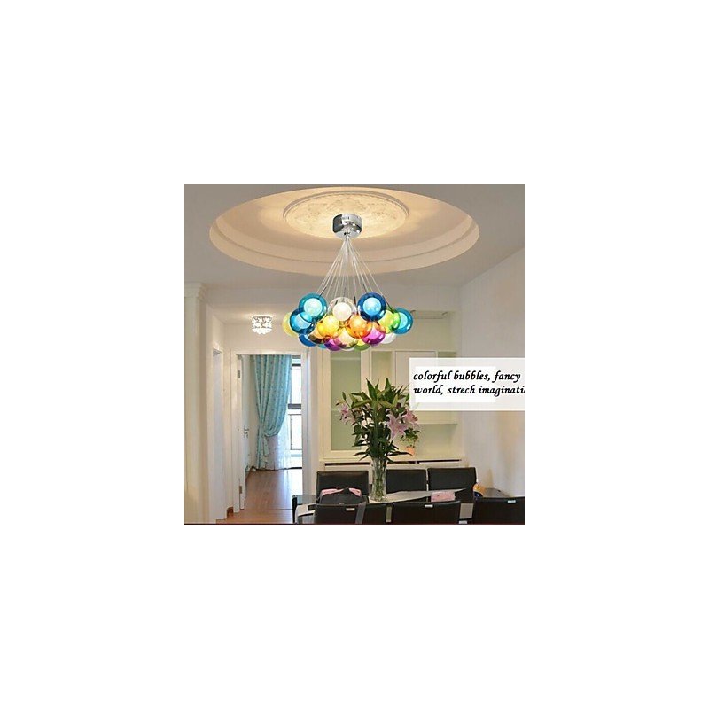 Moderne Bubble Globe Pendelleuchte aus farbigem Glas mit 19 Lichtern