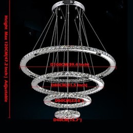 Moderne Pendelleuchte aus klarem Kristall, Deckenleuchter, Lampe mit D100CM + D80CM + D60CM + D40CM