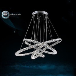Moderne Pendelleuchte aus klarem Kristall, Deckenleuchter, Lampe mit D100CM + D80CM + D60CM + D40CM