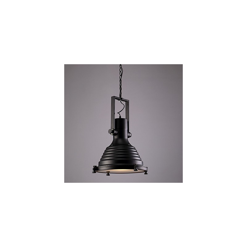 Schwarze Retro-Hängelampe aus Eisen und Glasschirm