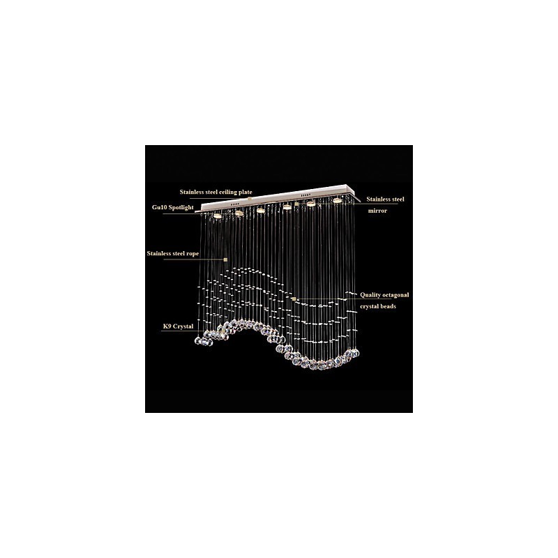 Pendelleuchte 6 Lichter Moderne Silber Canpoy Transparent Crystal Waves Deckenleuchten