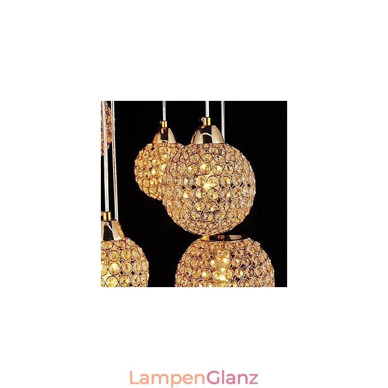 Moderne zeitgenössische Pendelleuchte aus galvanisiertem Metall mit Kugelkristallen