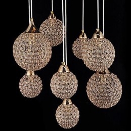 Moderne zeitgenössische Pendelleuchte aus galvanisiertem Metall mit Kugelkristallen