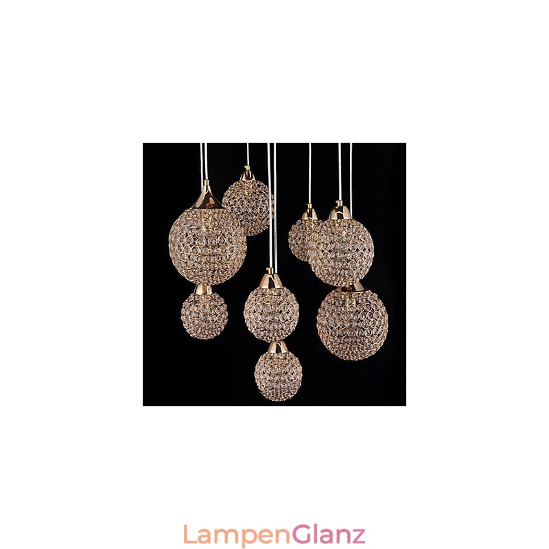 Moderne zeitgenössische Pendelleuchte aus galvanisiertem Metall mit Kugelkristallen