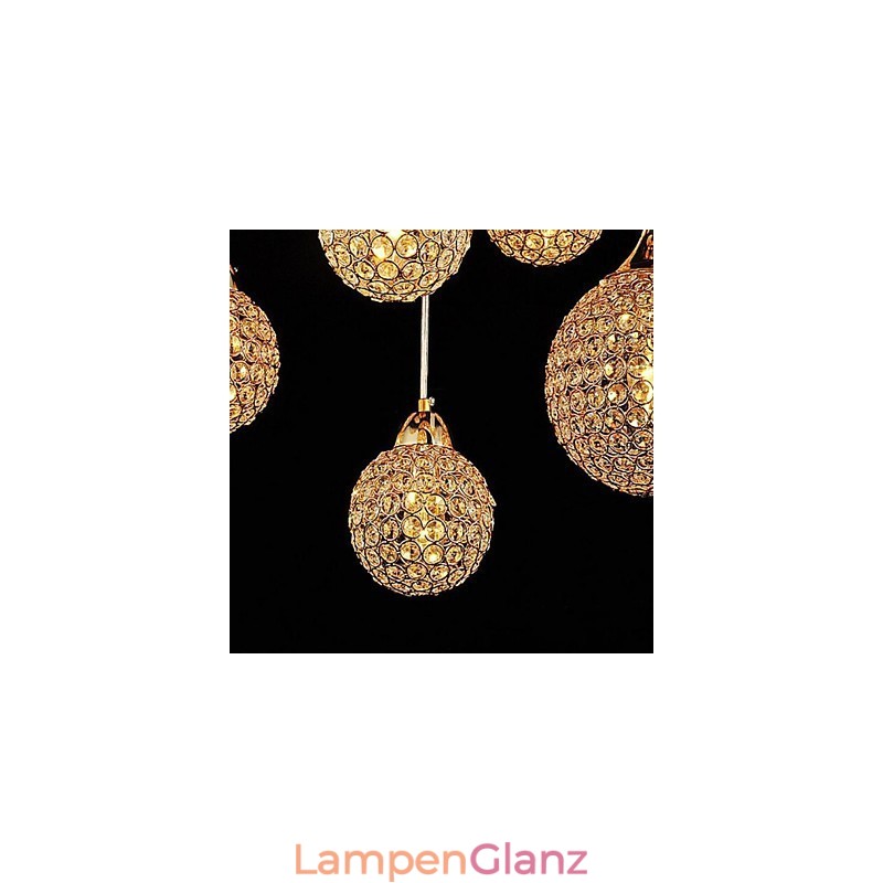 Moderne zeitgenössische Pendelleuchte aus galvanisiertem Metall mit Kugelkristallen