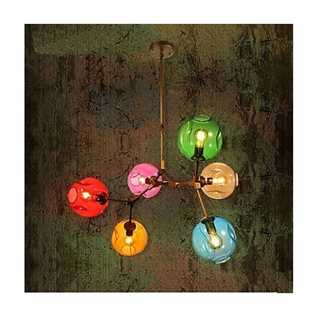 Art Color Glaskolben-Anhänger 6-flammiger Kronleuchter Art Color Glaskolben-Anhänger 6-flammiger Kronleuchter