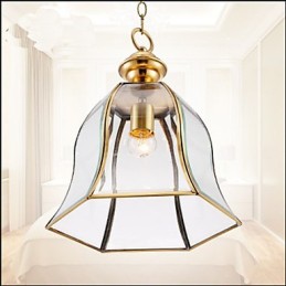 Kleine Pendelleuchte im amerikanischen Landhausstil, komplett aus Kupfer und einem Glas