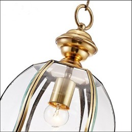 Kleine Pendelleuchte im amerikanischen Landhausstil, komplett aus Kupfer und einem Glas