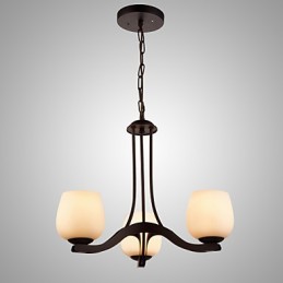 Kronleuchter aus Eisenmalerei mit Glasschirm, klassische Beleuchtungslampe, 3 Köpfe