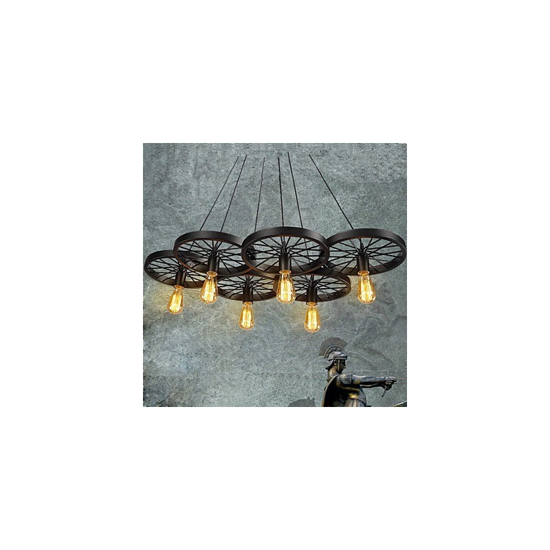 Loft Anhänger Licht Rad Kronleuchter Rustikalen Vintage Retro Land Esszimmer Metall + Malerei