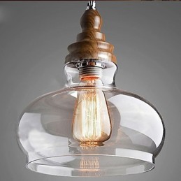 Pendelleuchte aus Holz und Kristall im Vintage-Stil (Durchmesser 24 cm)