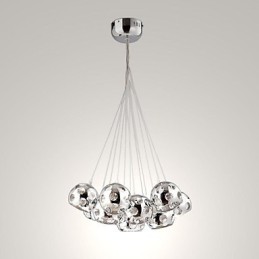 Moderne zeitgenössische Globus Chrom Metall Pendelleuchte